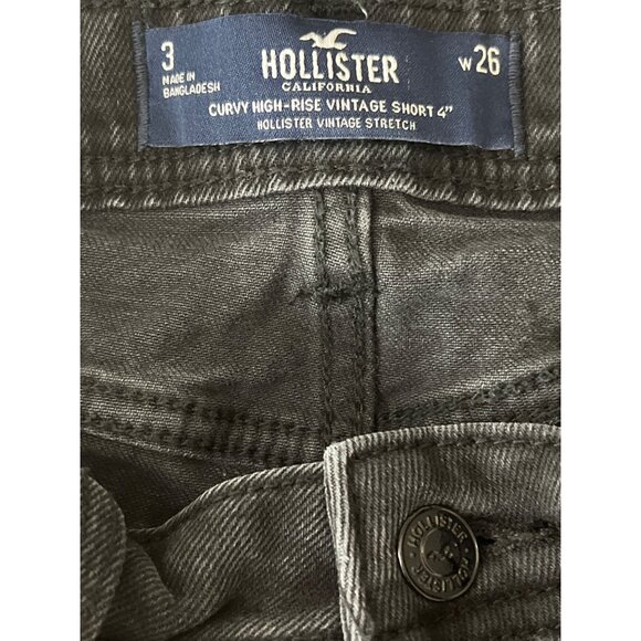 Hollister 26 Black Ripped High Rise Curvy Jean Shorts Raw Hem Distressed - Picture 5 of 14